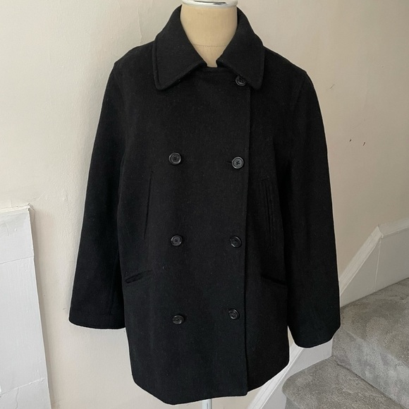J. Crew Dark Charcoal Gray Wool Blend Double Breasted Peacoat Size PS - Picture 1 of 7